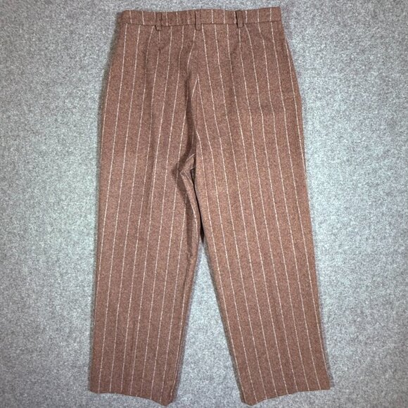 Rouje Paris Womens Straight Wide Leg Wool Trouser Pant Brown Stripe Sz 44 US 12 - Picture 2 of 12